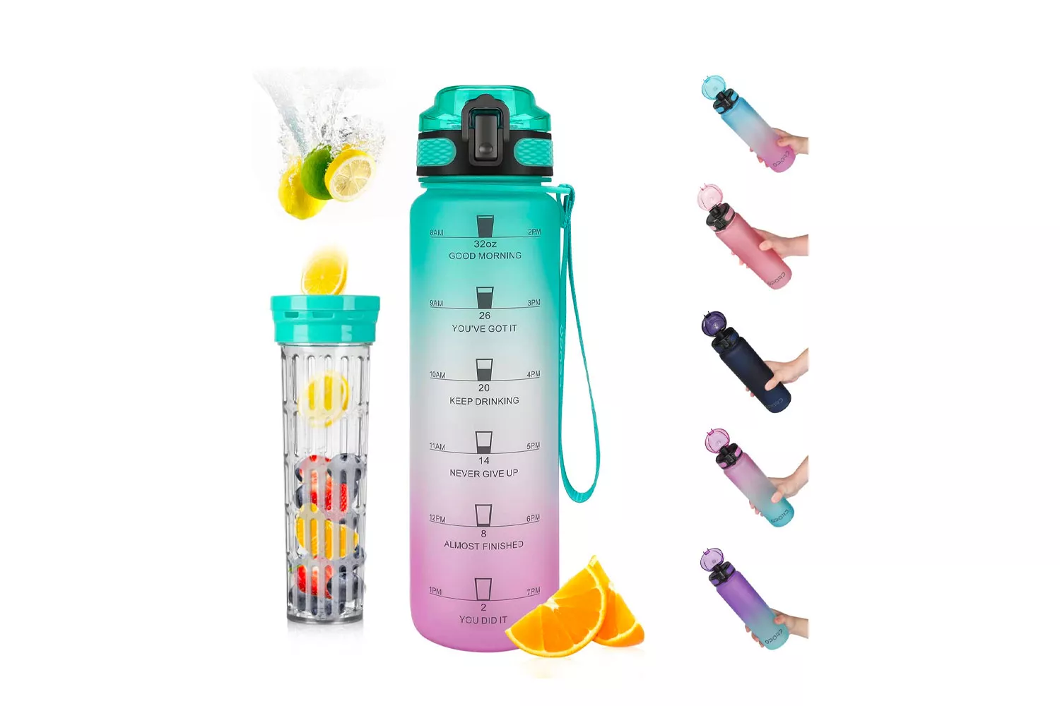 Opard 32oz Sports Water Bottle with Motivational Time Marker to Drink, Reusable BPA Free Tritan with Filter for Gym and Outdoor