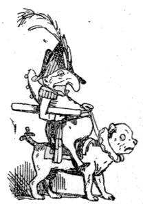 Punch riding on dog.