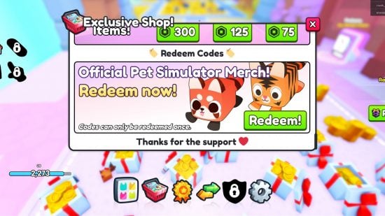 The game Pet Simulator 99 shows how to redeem the code.