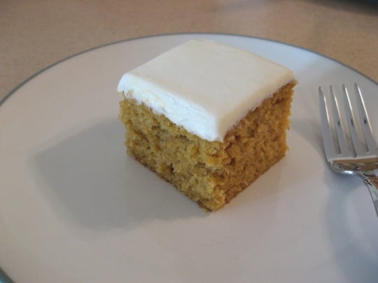 Pumpkin Cake Bars With Cream Cheese Frosting!