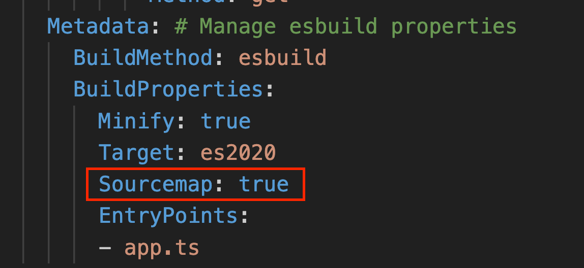 highlighting "Sourcemap: true" option in the yaml configuration file.