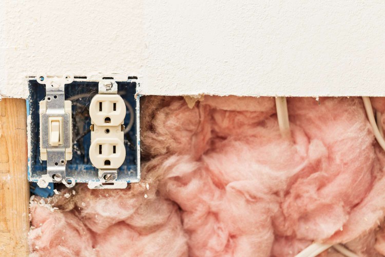 Pink Fiberglass Insulation with Electrical Wires