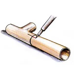 Illustration of a marker drawing a straight line across two pipes.
