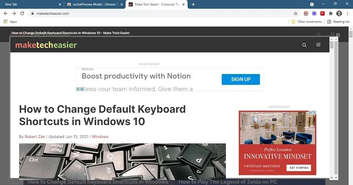 Preview Links Chrome Web Preview Window