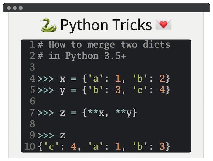 A dictionary example from Python Tricks.