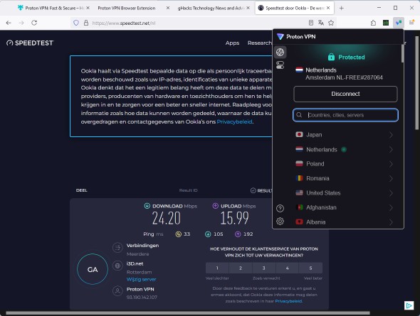 Proton Free VPN Speed Test