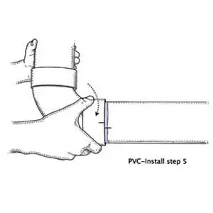 Pushing and twisting the PVC pipe to fit 