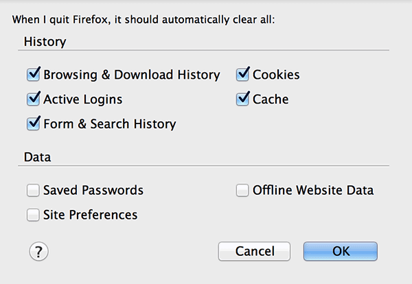 Checkmark all the data options that you wish to be cleared.