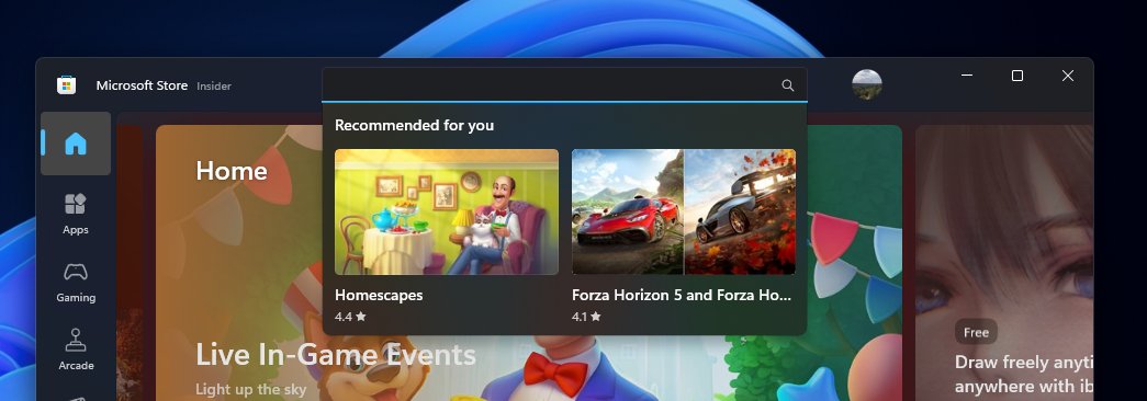 Microsoft Store Search recommendations / ads