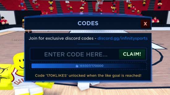 Menu to redeem Basketball Legends codes