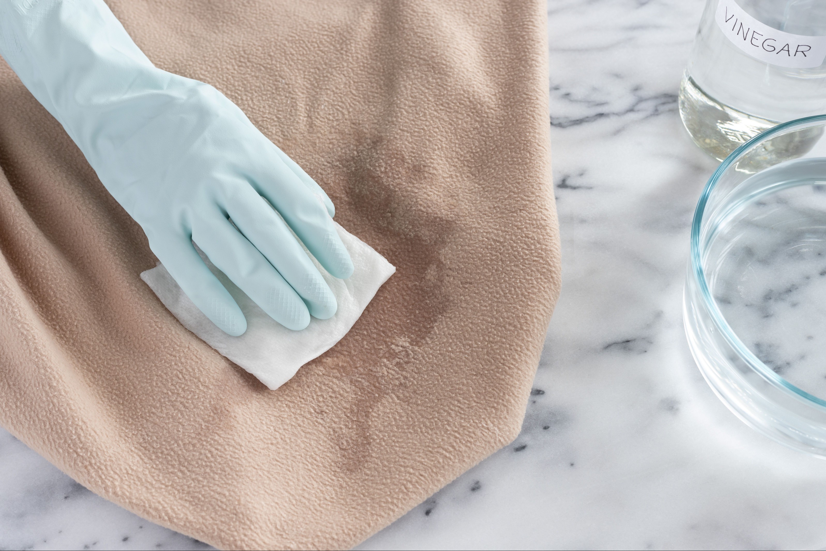 White vinegar and water coated on bedding to remove cat urine odor