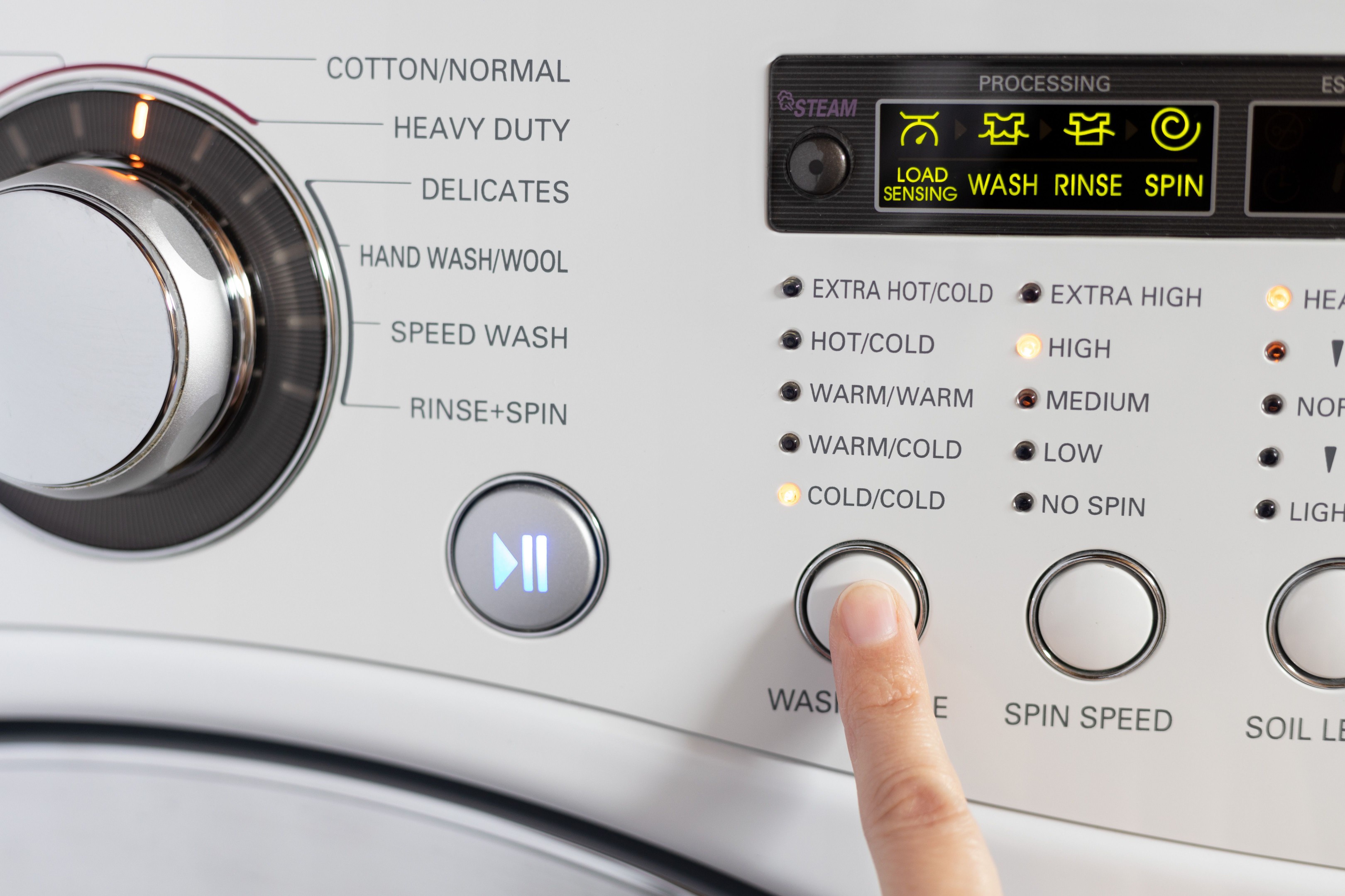 Washing machine set to cold setting for removing cat urine odor