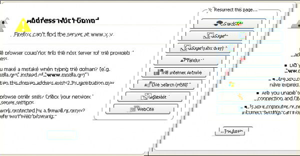 A sample web page with 'net error' message and Resurrect Pages integration. A sample web page with 'net error' message and Resurrect Pages integration.