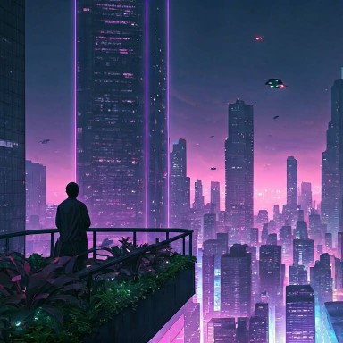 A digital painting of a skyline generated by Opera Aria AI chatbot.