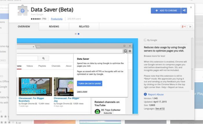 Download the Chrome Data Saver extension.