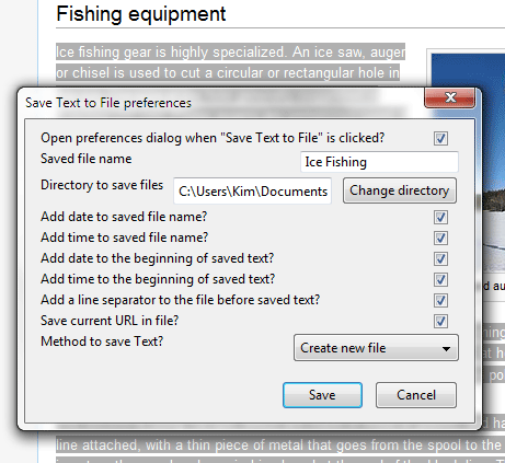 save to text menu
