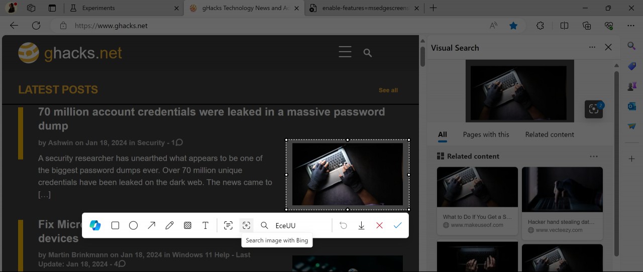 Search image content Bing