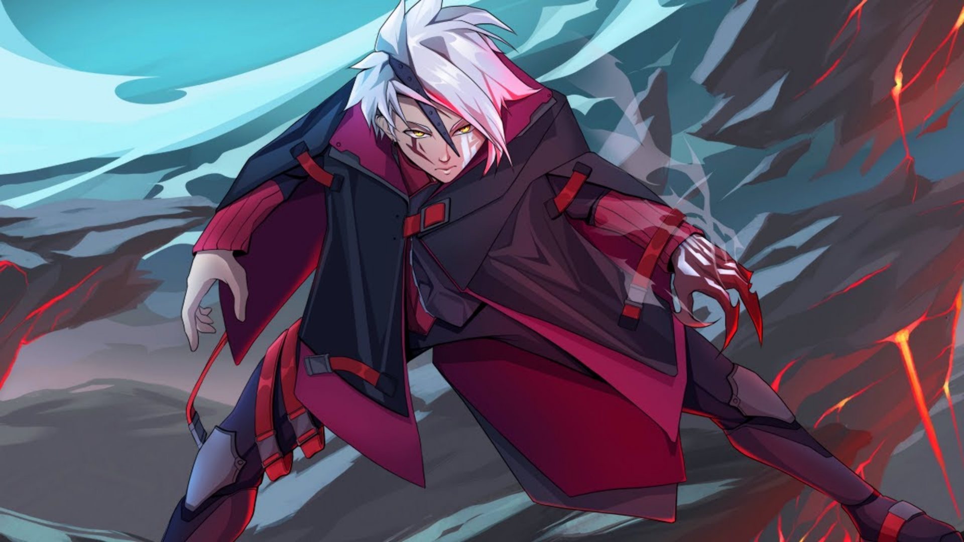 Official artwork of the white-haired anime-style character from Ninja Life 2 hunched over, seemingly preparing for battle.