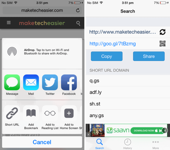 Short URL Maker app for iOS.