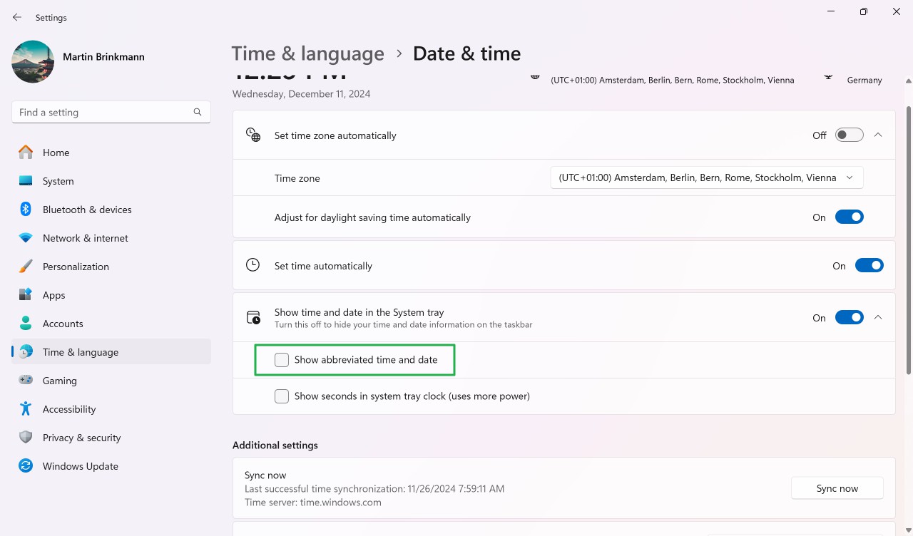 Windows 11 Simplified Date and Time