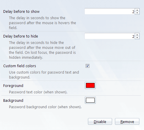  Settings page for the Show Password Settings add-on.