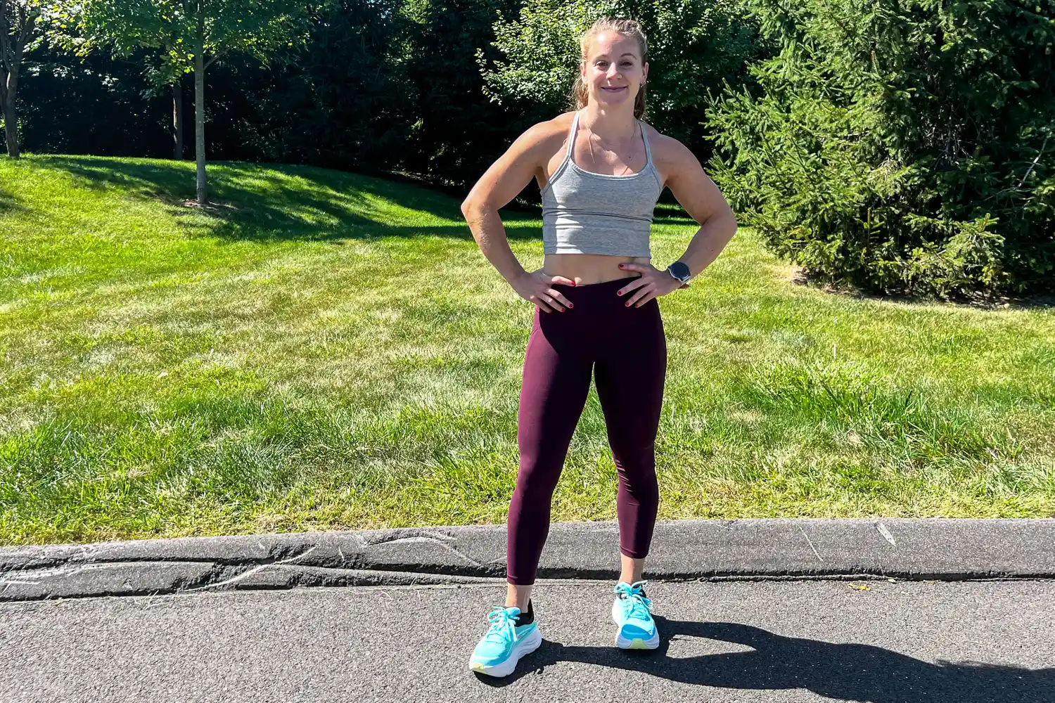 A front view of a person wearing the Hoka Women's Bondi 9 Running Shoes