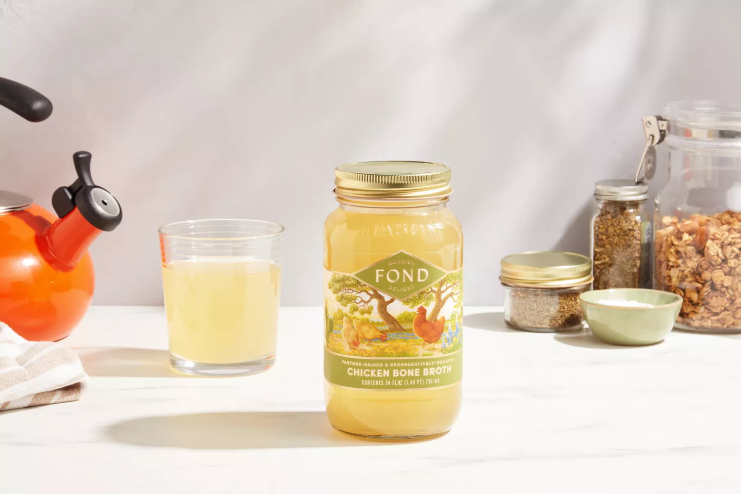 A jar of FOND Certified Organic Chicken Bone Broth