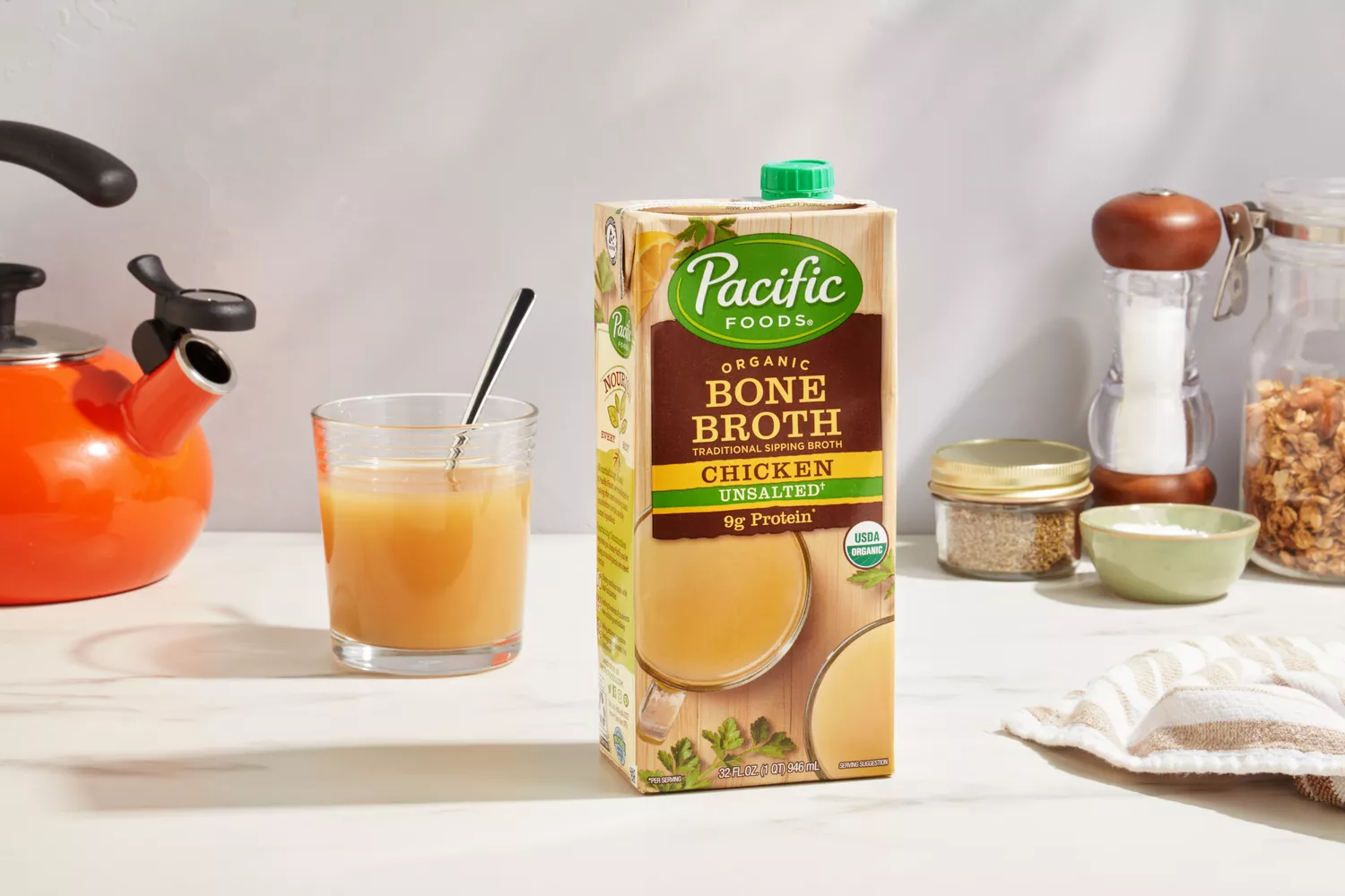A box of Pacific Foods Chicken Bone Broth