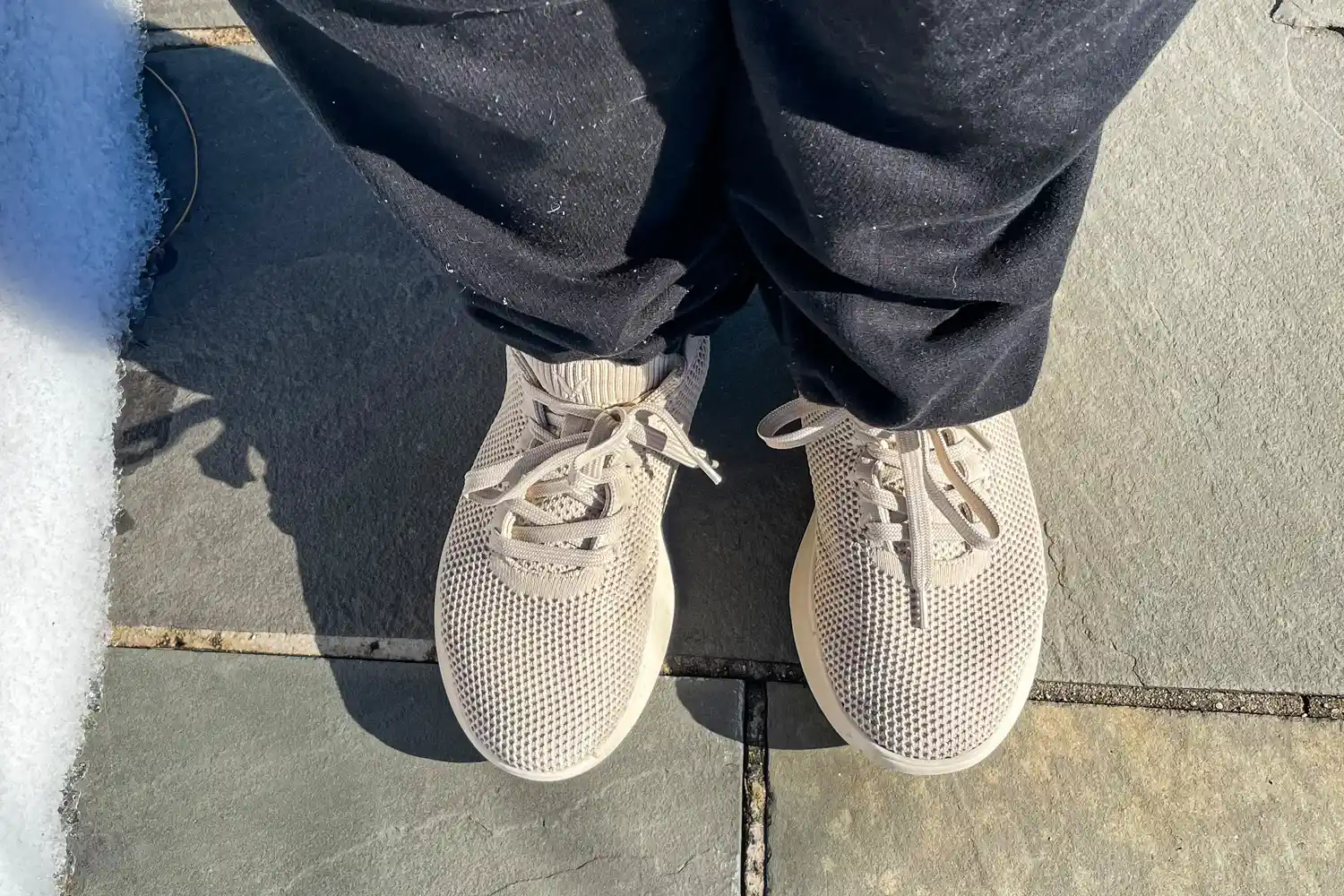 An overhead view of a person wearing the Vivaia Unisex Urban Sneaker Sliders