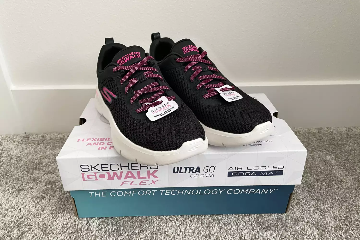 Skechers Go Walk Flex Alani Walking Shoes displayed on top of their box