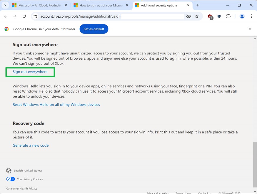 Microsoft account: sign out everywhere