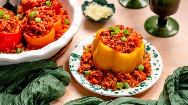 Ground Beef Stuffed Green Bell Peppers With Cheese