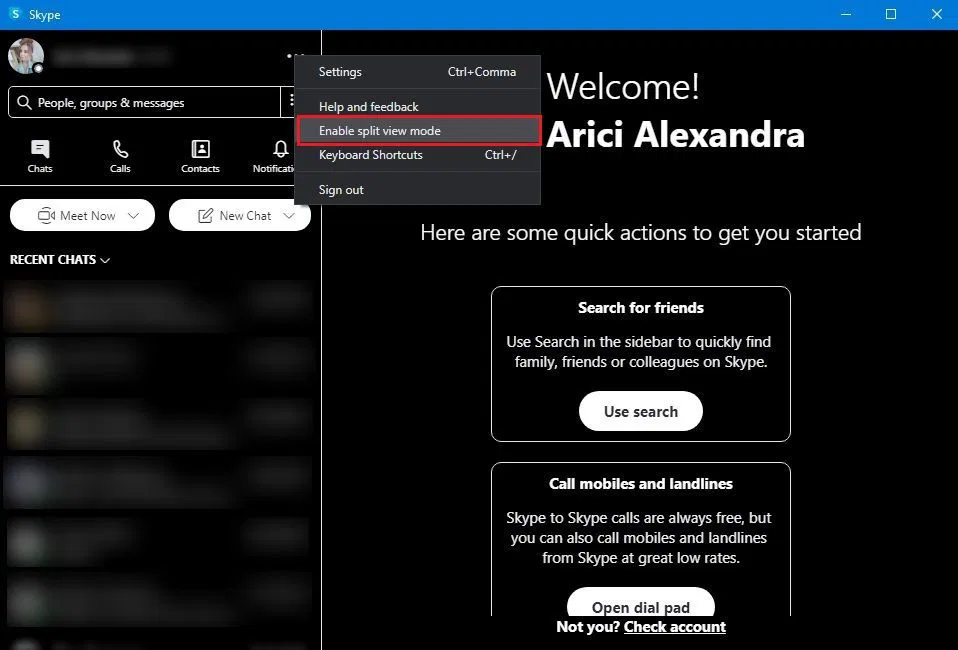 Skype Tricks Split View Mode Skype Tricks Split View Mode