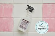 Mrs Meyers Clean Day tub and tile spray on tiled background Spruce Approved badge also displayed