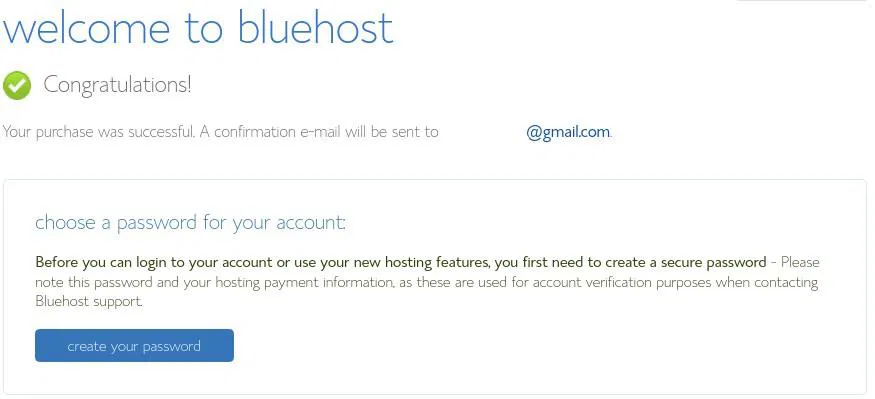 Create your Bluehost password.