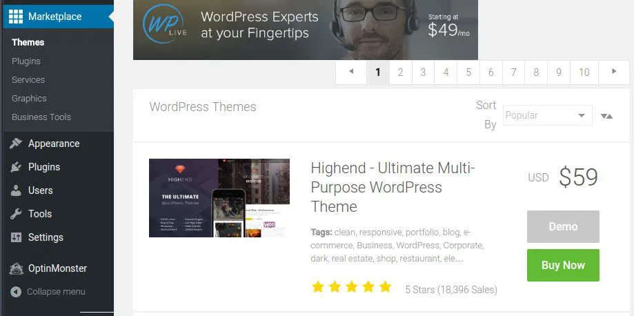 Bluehost Marketplace via WordPress dashboard.