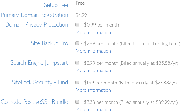 Choose your Bluehost package information.
