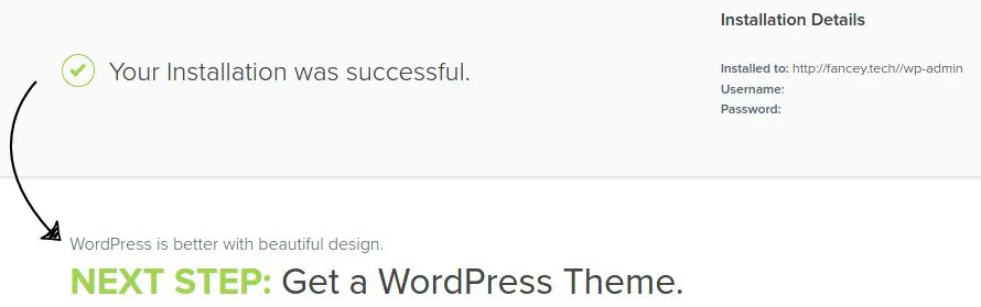 Your WordPress installation was successful.
