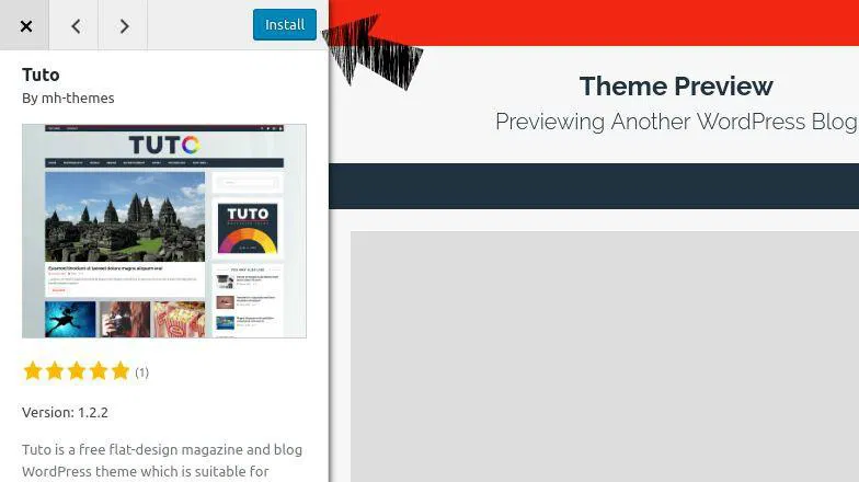 Preview and install WordPress theme.