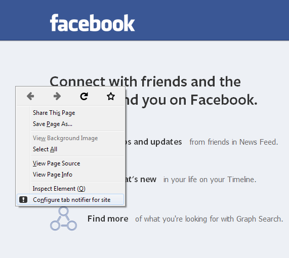 Right-click anywhere on a website's page and click 'Configure tab notifier for site.'