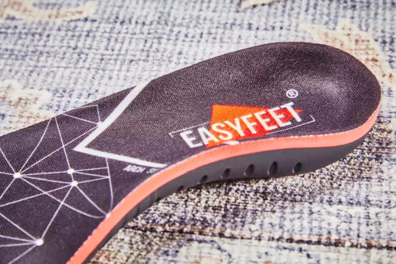 Closeup of the heel of an EasyFeet Plantar Fasciitis Arch Support Insoles