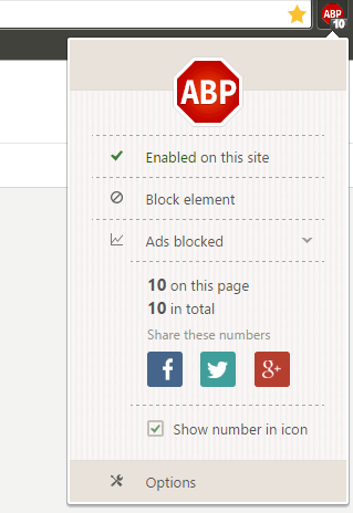 AdBlock Plus' on-page interface