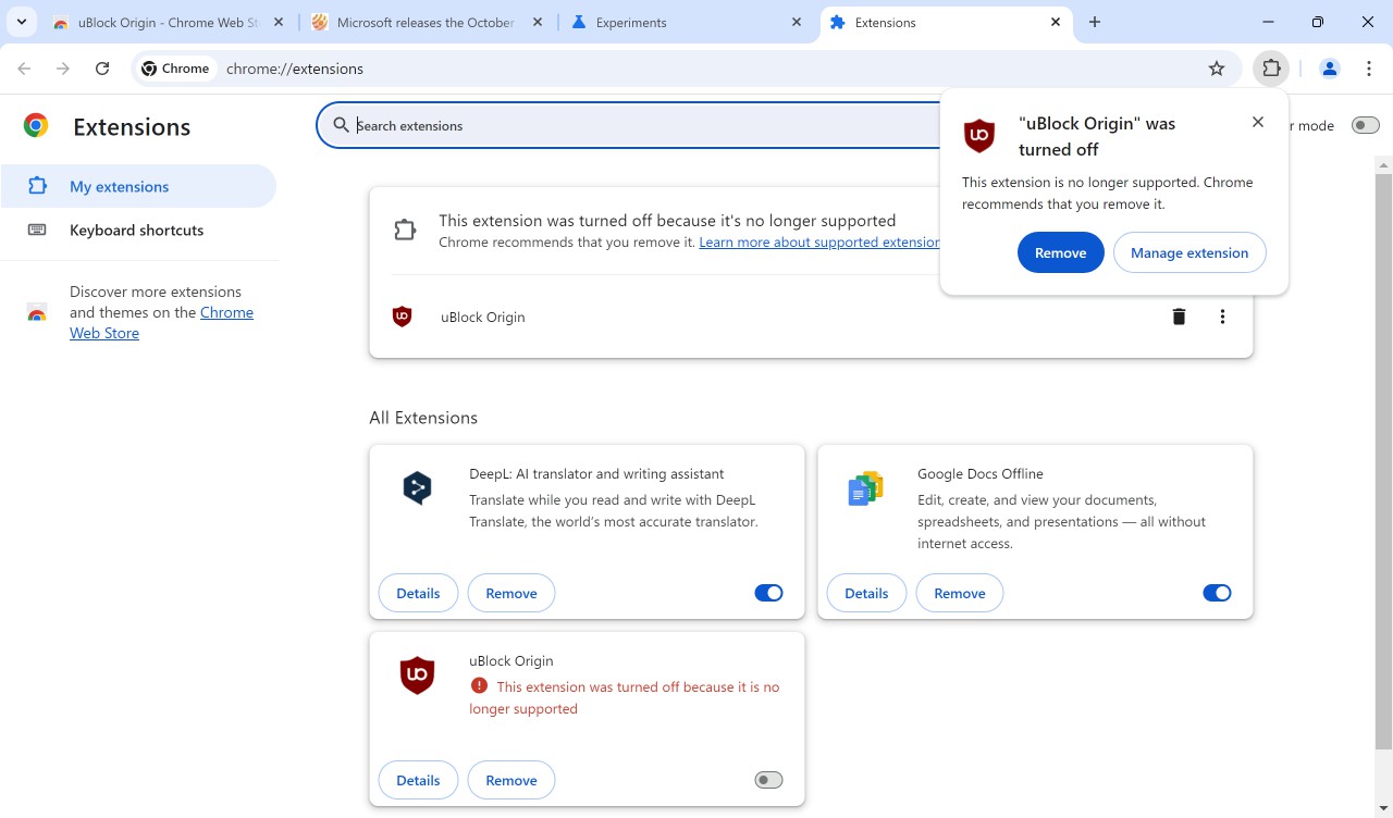 Chrome turned off extension
