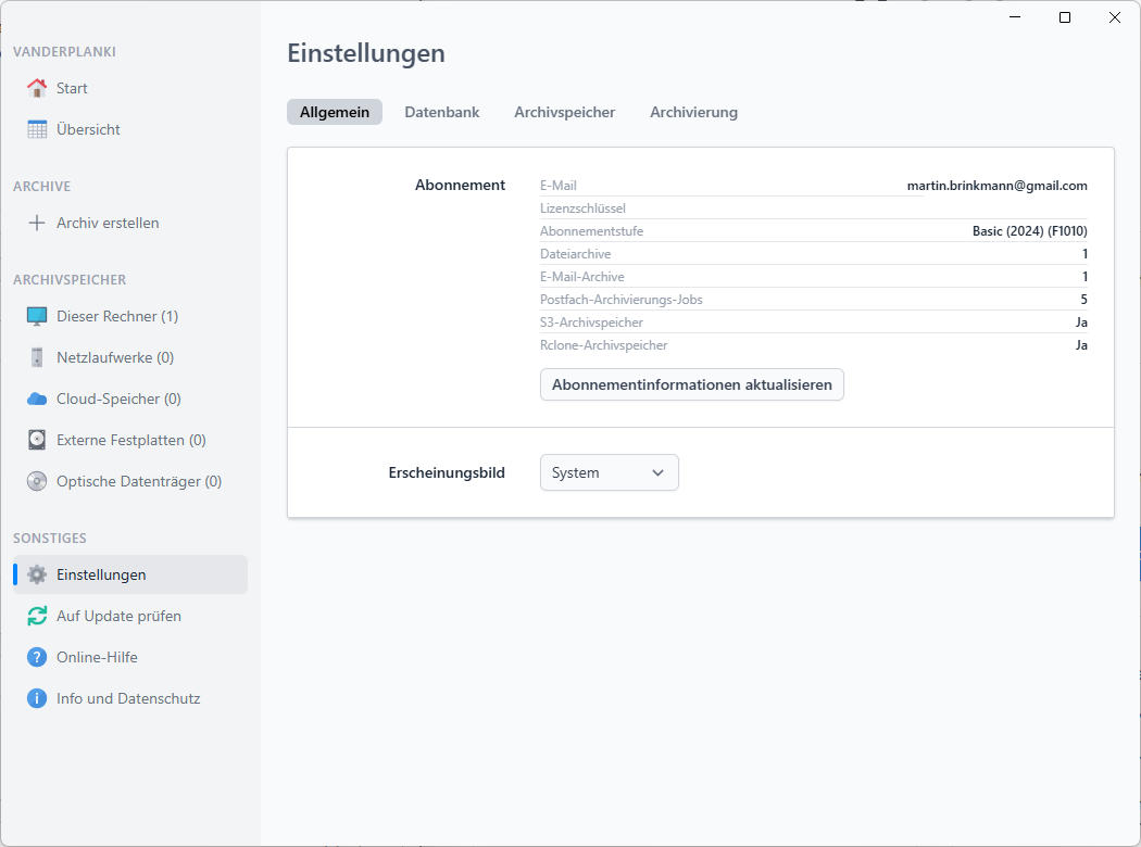 Vanderplanki Email Archive Software