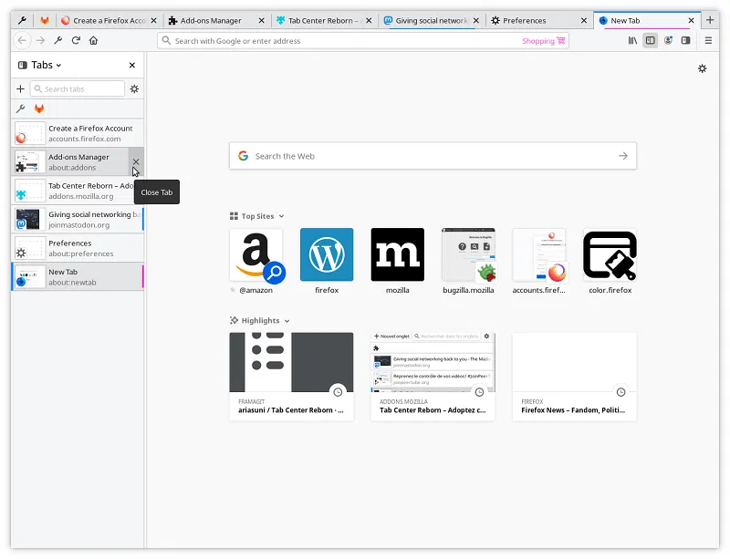 Vertical Tabs Firefox Tab Center Reborn Chrome