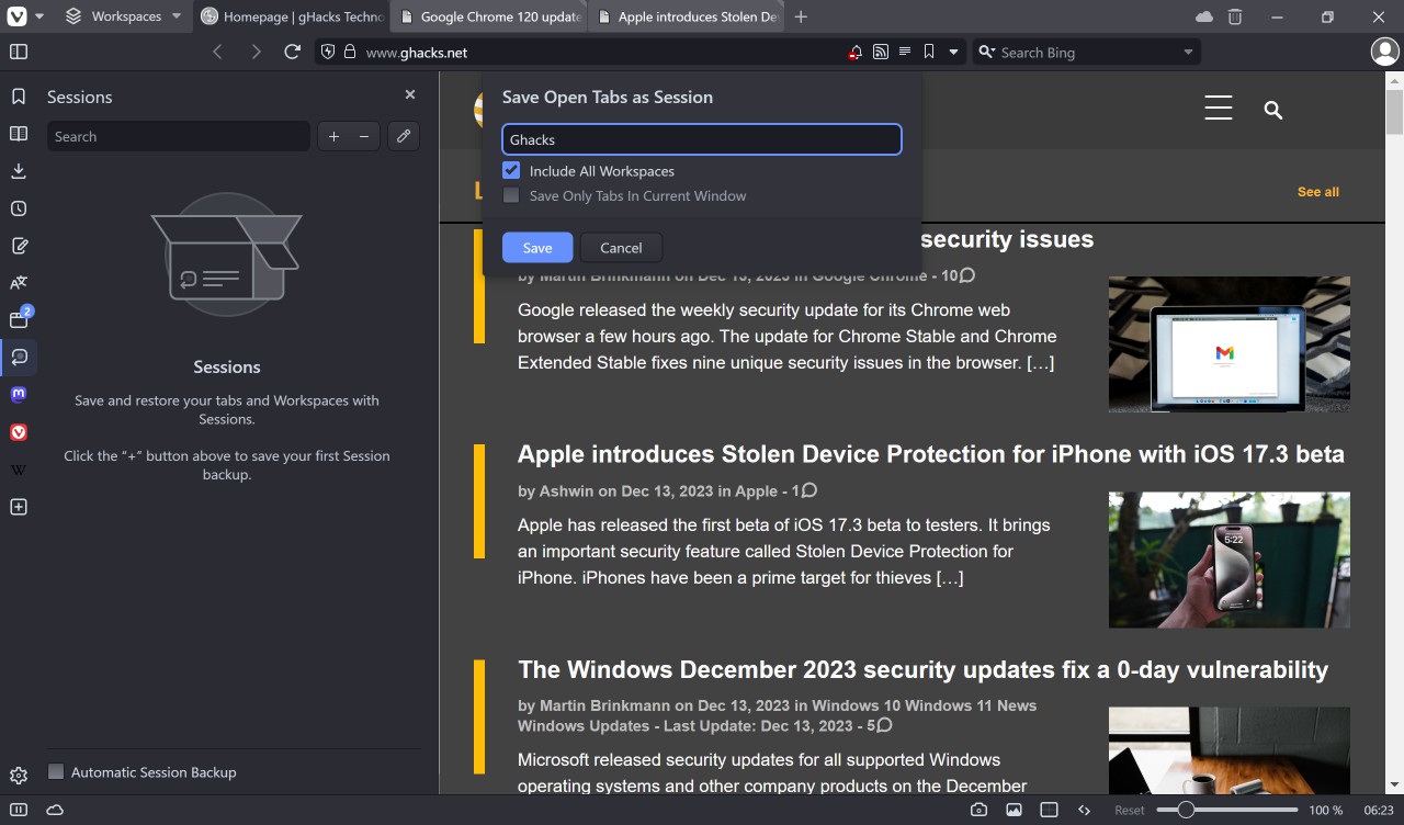 Vivaldi update brings Session Panel, full History sync and more