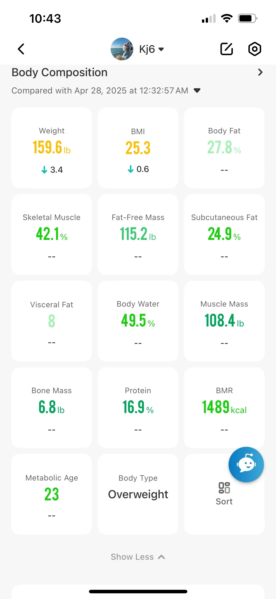 A screen on the Renpho Elis Nova Smart Scale app