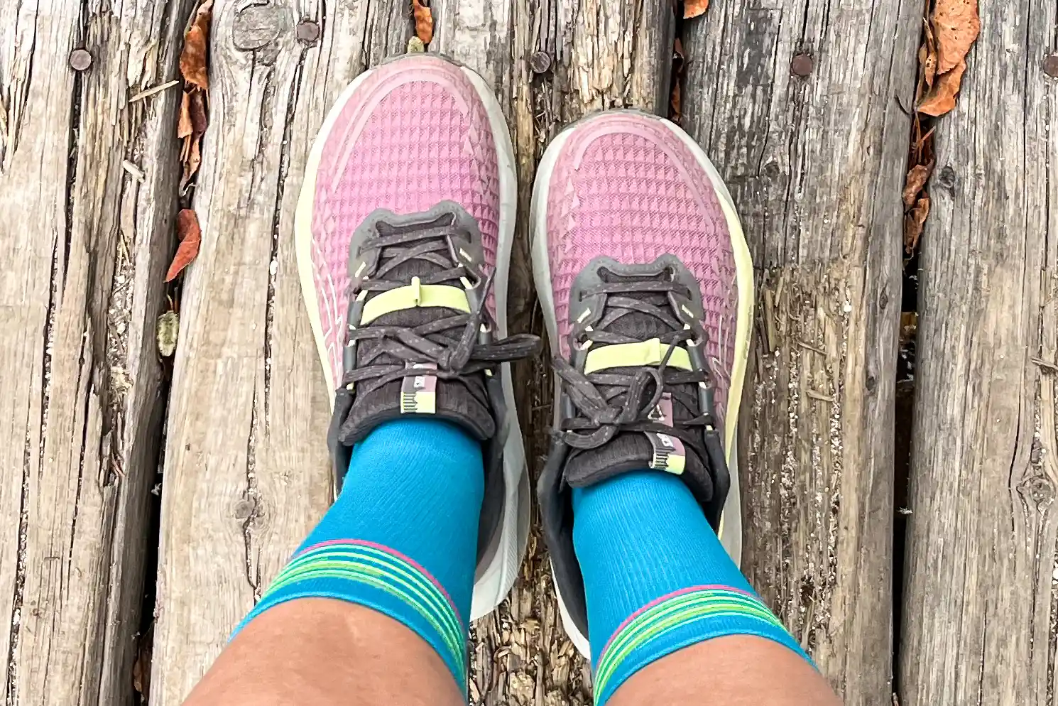 An overhead view of a person wearing the Asics Women's Gel-Trabuco 13 Trail Running Sneakers
