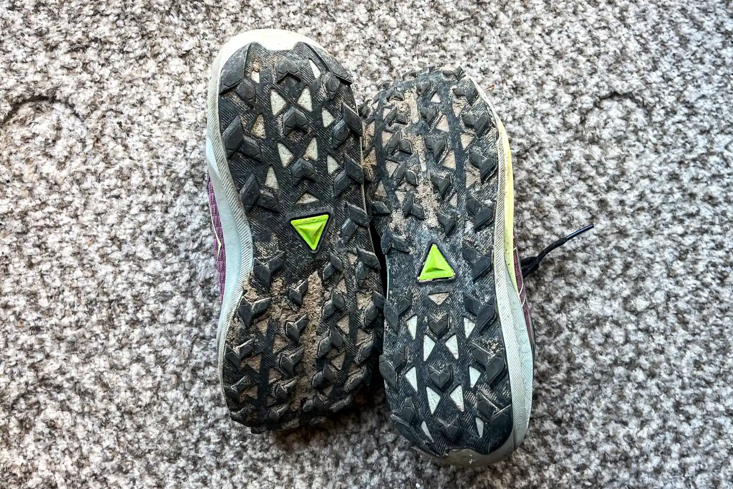 The treads on the bottom of the Asics Women's Gel-Trabuco 13 Trail Running Sneakers after use