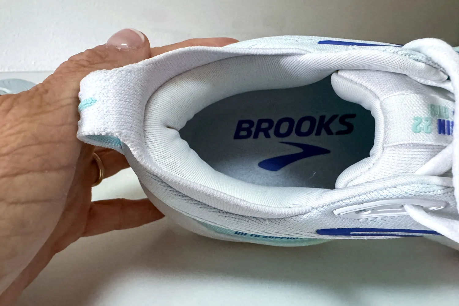 The brand name and logo printed on the sole of the Brooks Women's Glycerin GTS 22 Running Shoes